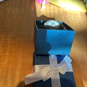 Judith Ripka quartz Sterling leather Silver Ring in Blue Gift Box